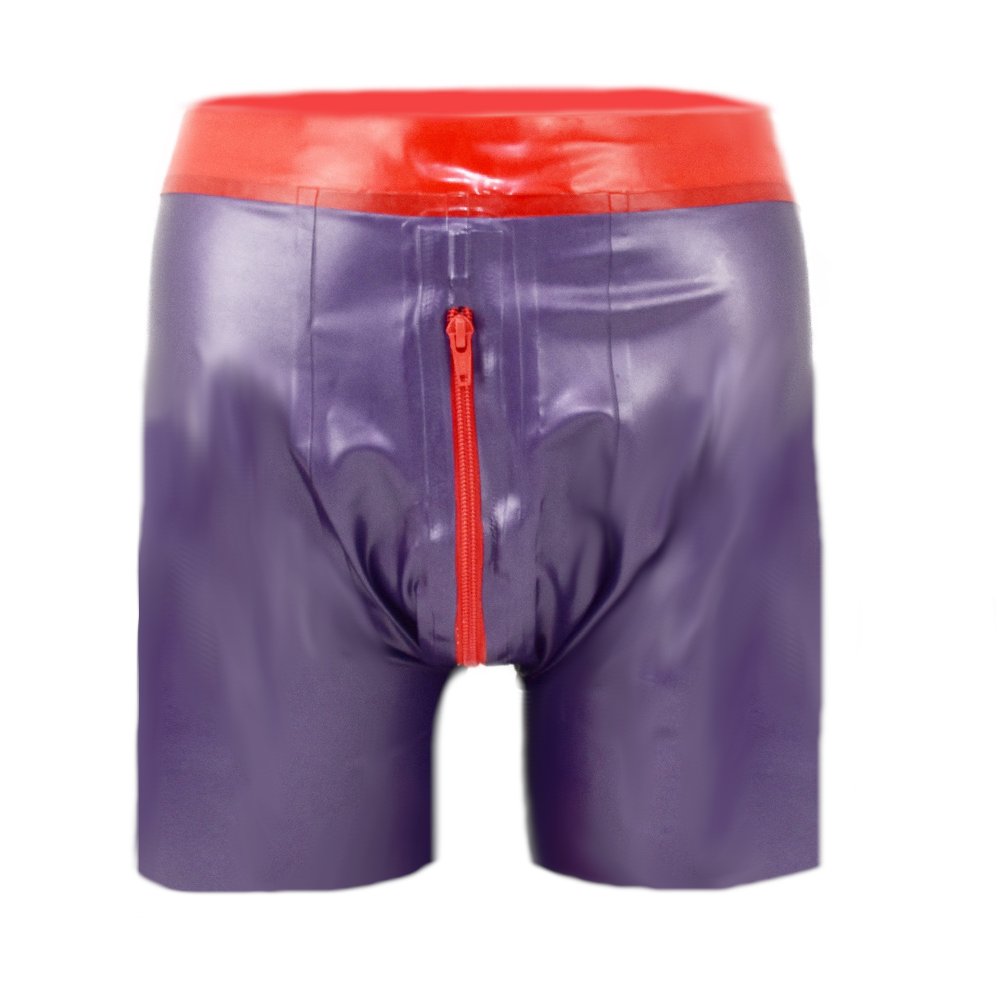 Latex Shorts - mit rotem Bund und Reißverschluss