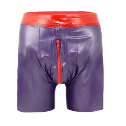Latex Shorts - mit rotem Bund und Reißverschluss