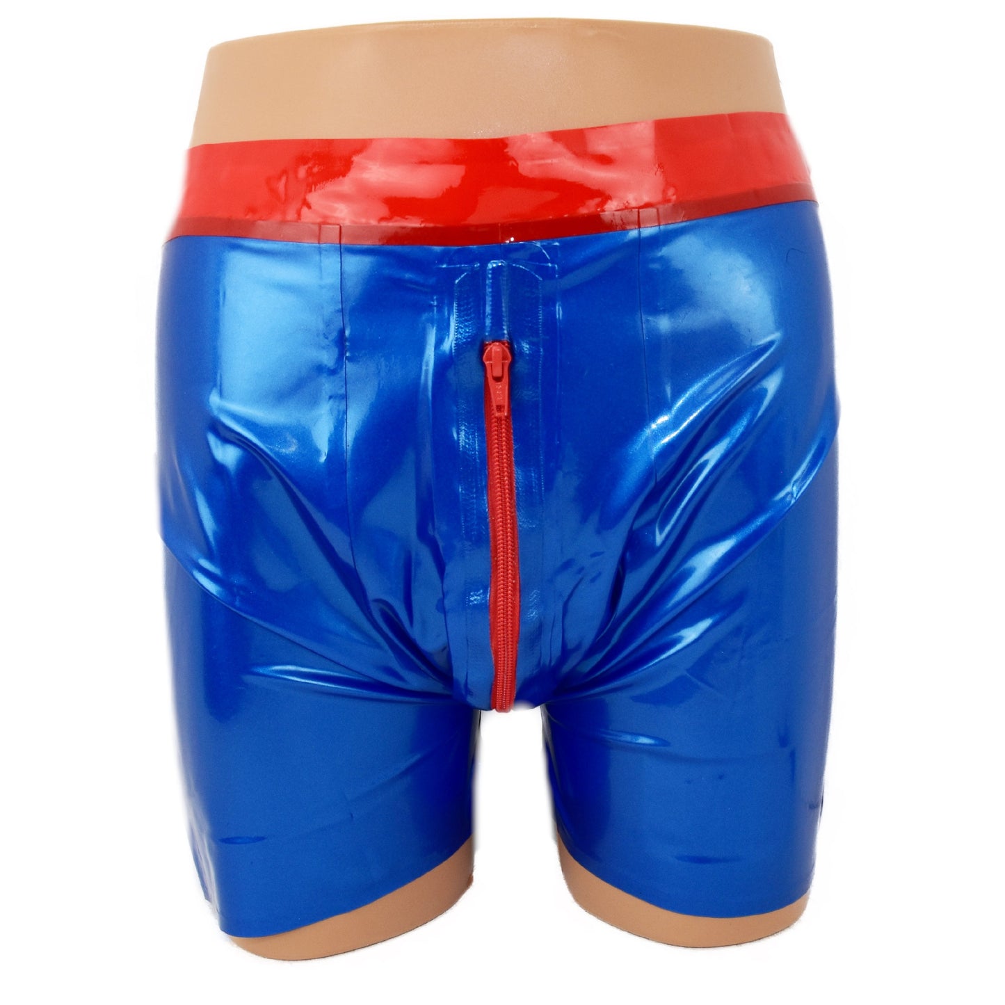 Latex Shorts - mit rotem Bund und Reißverschluss