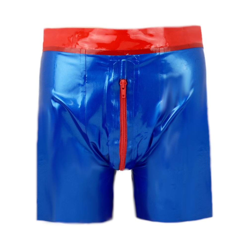 Latex Shorts - mit rotem Bund und Reißverschluss