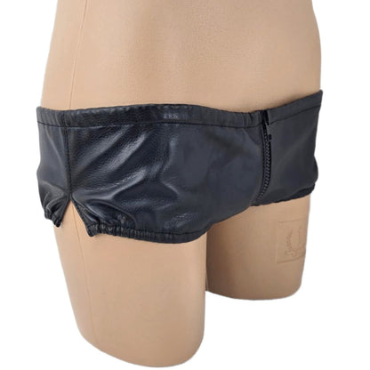 Soft Leather Male Thong with Zipper