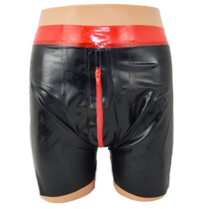 Latex Shorts - mit rotem Bund und Reißverschluss