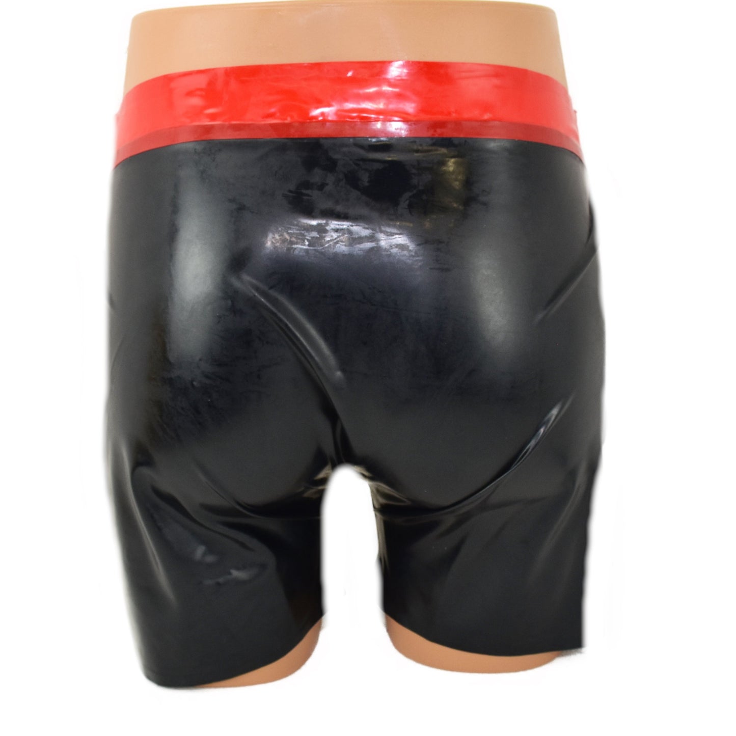 Latex Shorts - mit rotem Bund und Reißverschluss