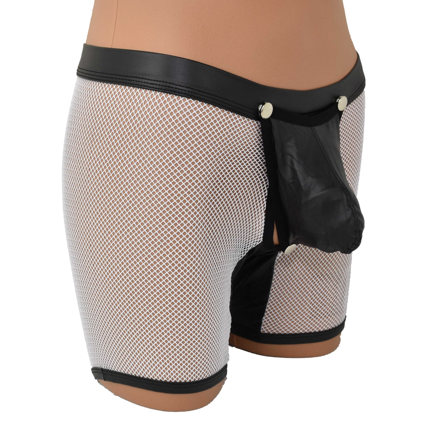 Long Pants Mesh Faux Leather Open Back
