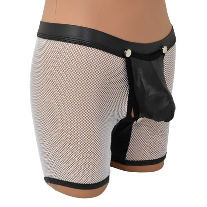 Long Pants Mesh Faux Leather Open Back