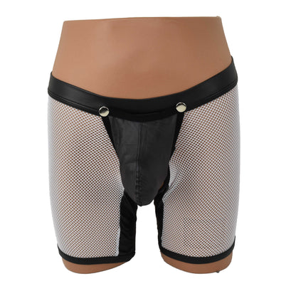Long Pants Mesh Faux Leather Open Back