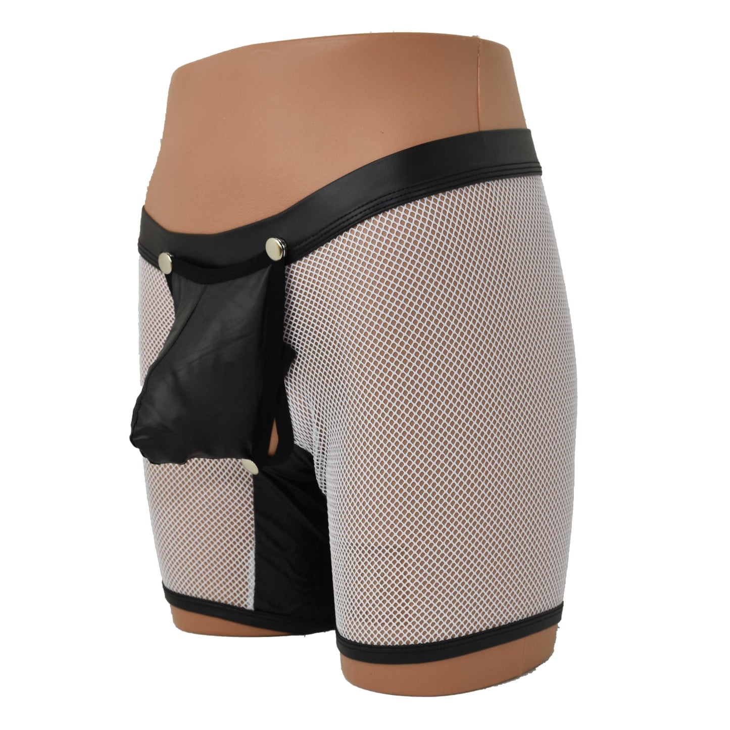 Long Pants Mesh Faux Leather Open Back