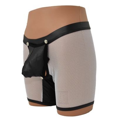 Long Pants Mesh Faux Leather Open Back