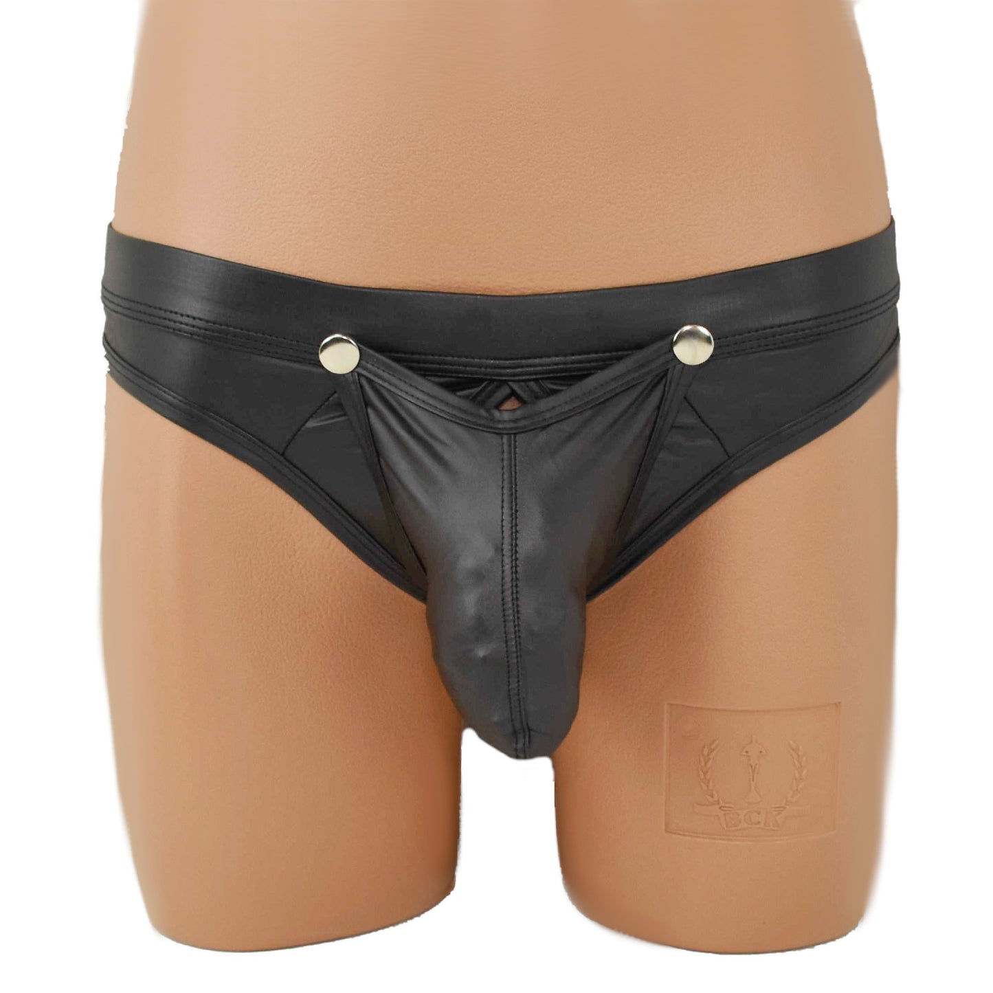 String that opens at the front with snap fasteners