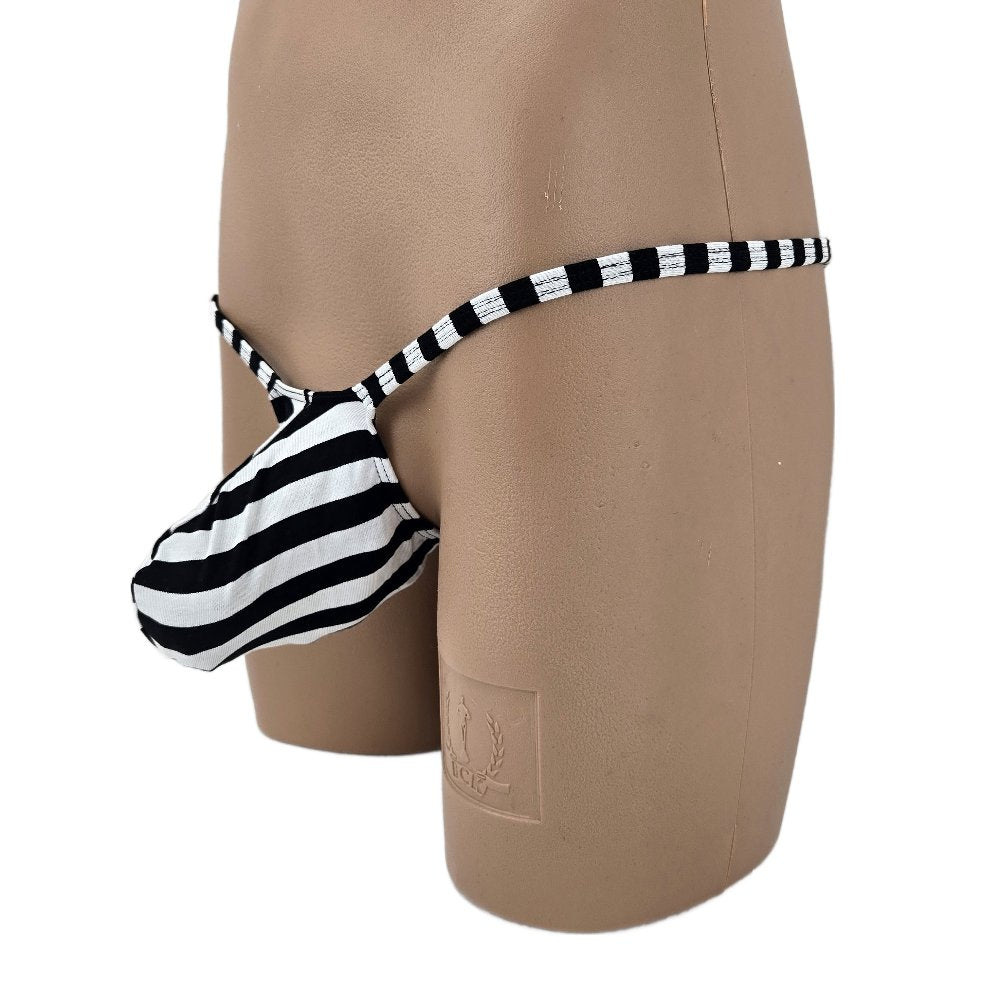 Mens thong bulge pouch MicroMini Striped