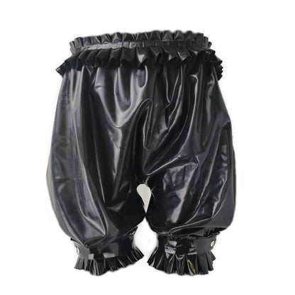 Latex shorts with ruffles at the waist and leg