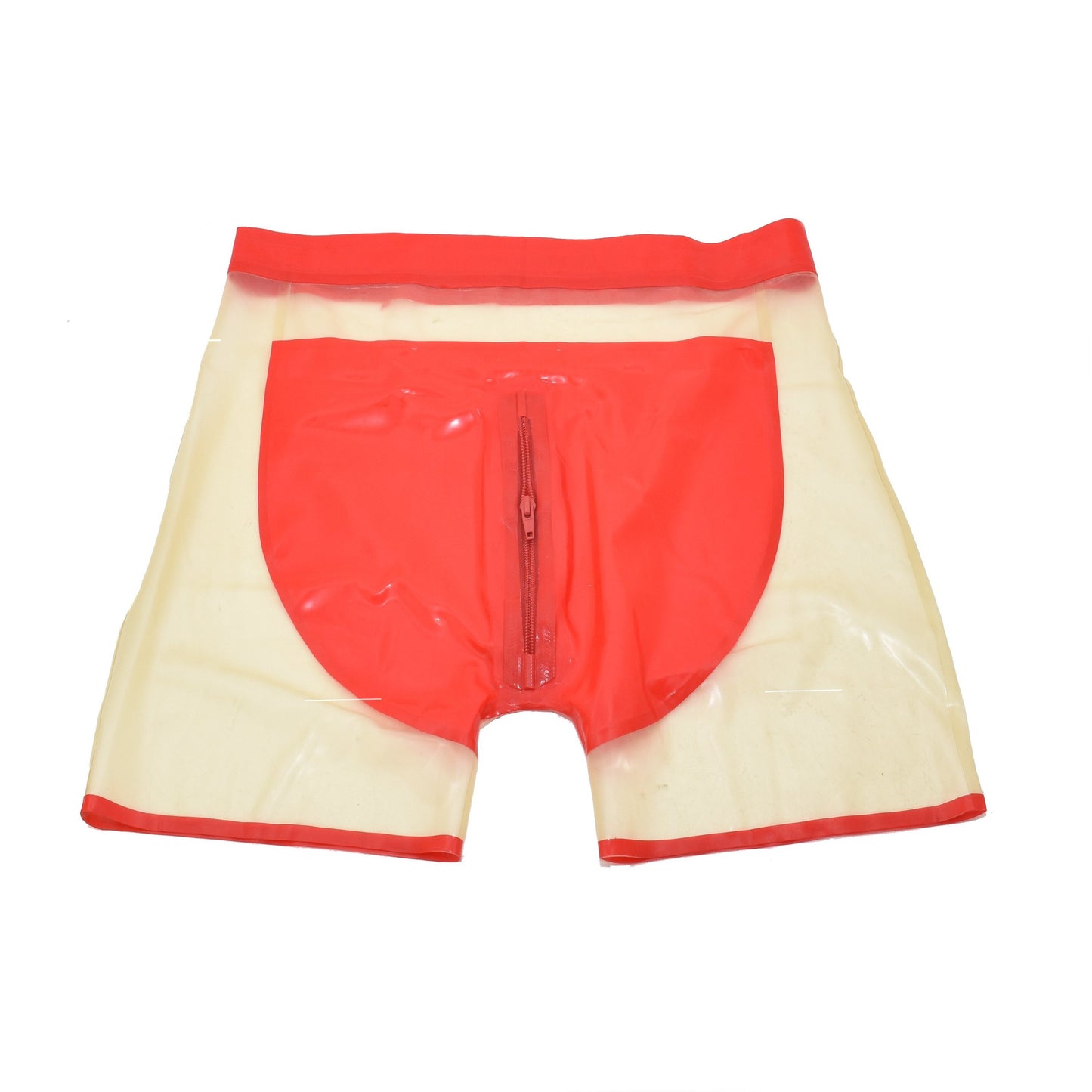 Latex Shorts - Transparent mit rotem Rand
