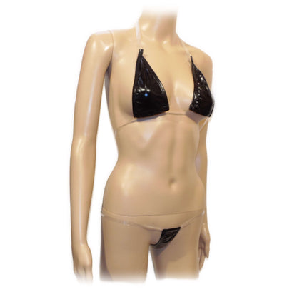 Sexy patent leather three-dots bikini suit