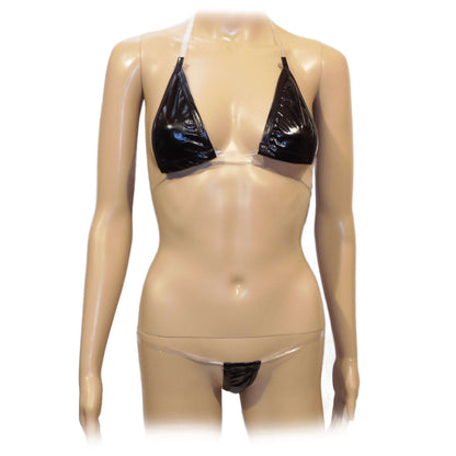 Sexy patent leather three-dots bikini suit