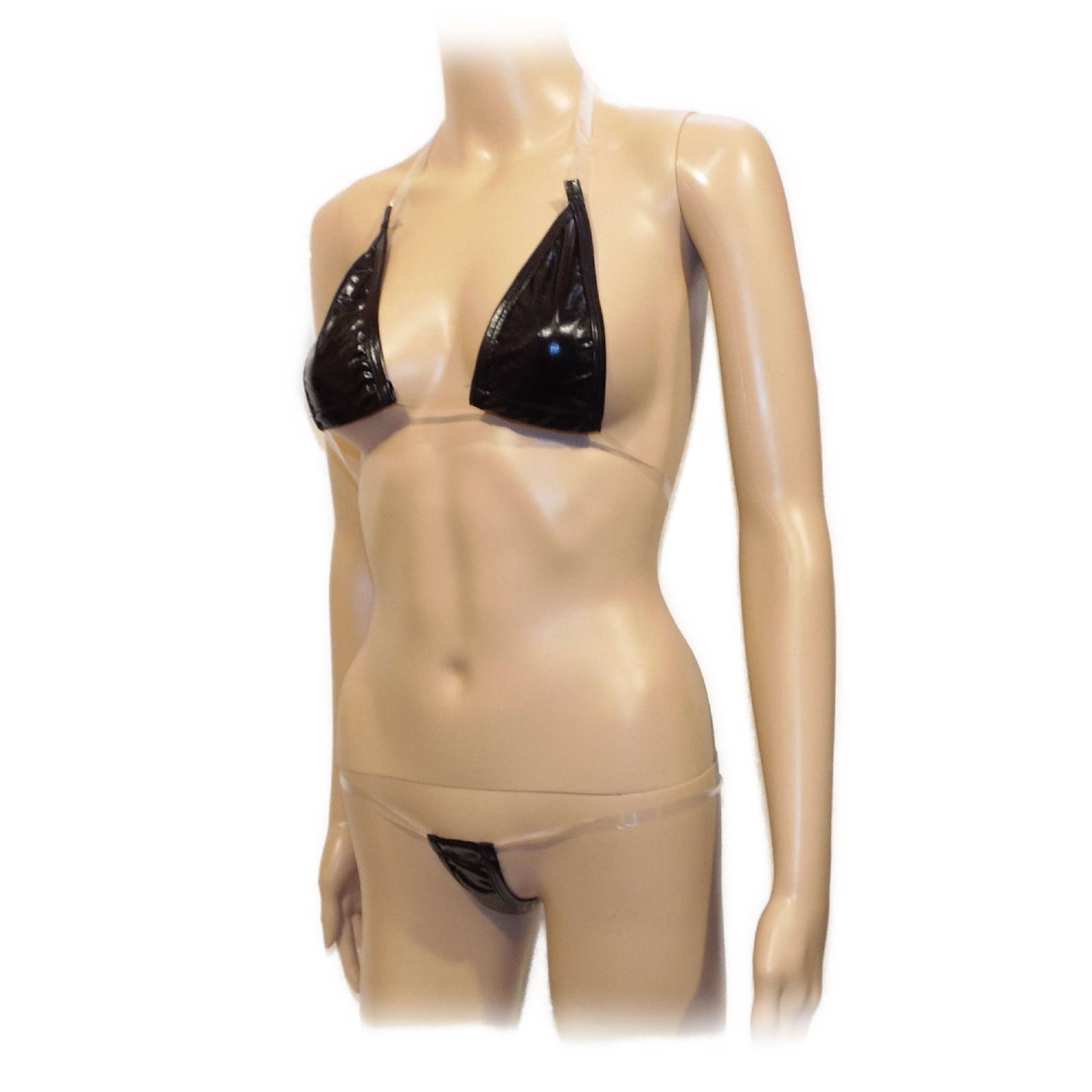 Sexy patent leather three-dots bikini suit