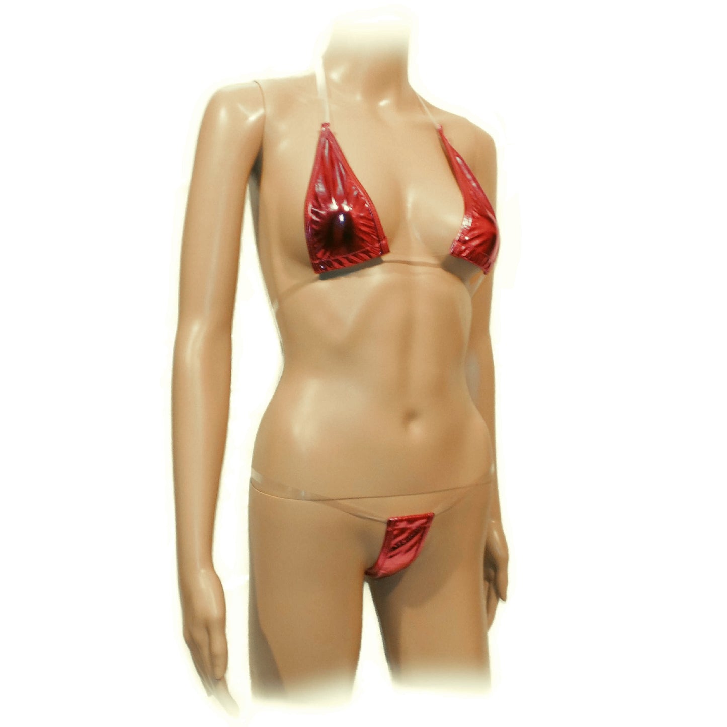 Sexy patent leather three-dots bikini suit