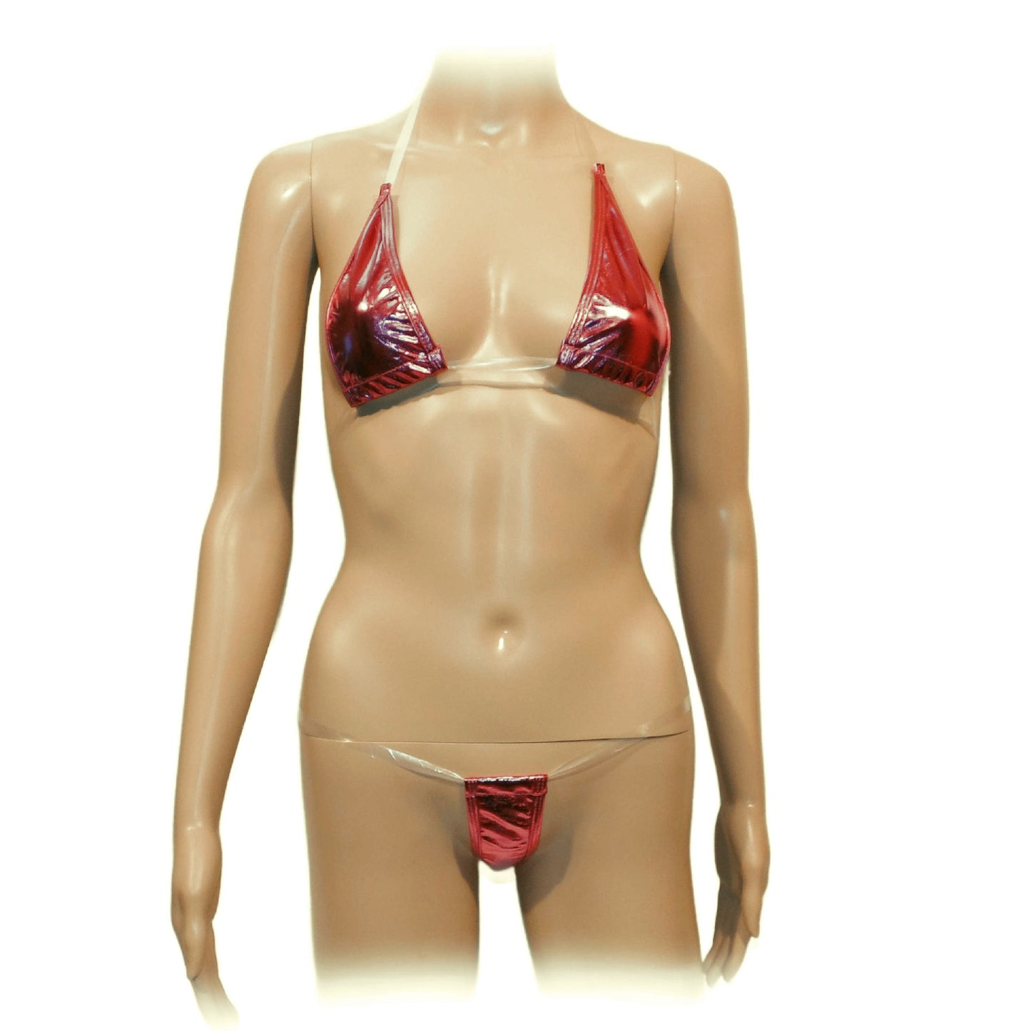 Sexy patent leather three-dots bikini suit