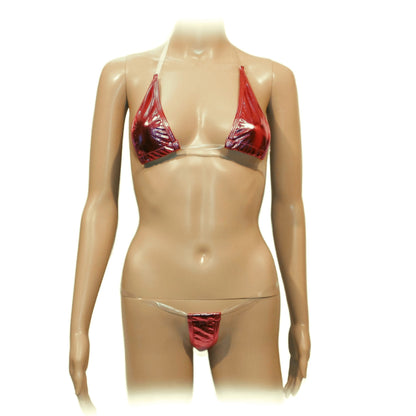 Sexy patent leather three-dots bikini suit