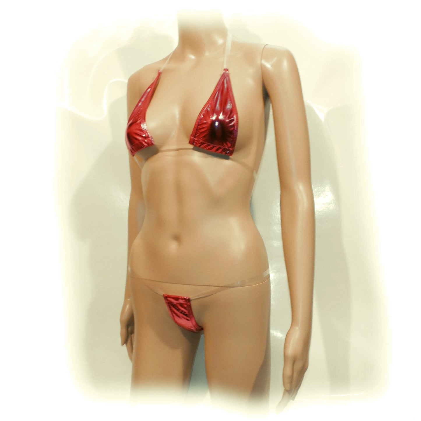 Sexy patent leather three-dots bikini suit