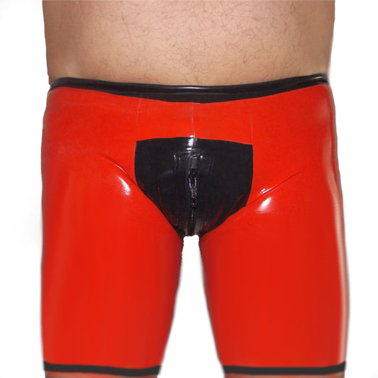 Latex Shorts - Rot mit schwarzem Rand lang