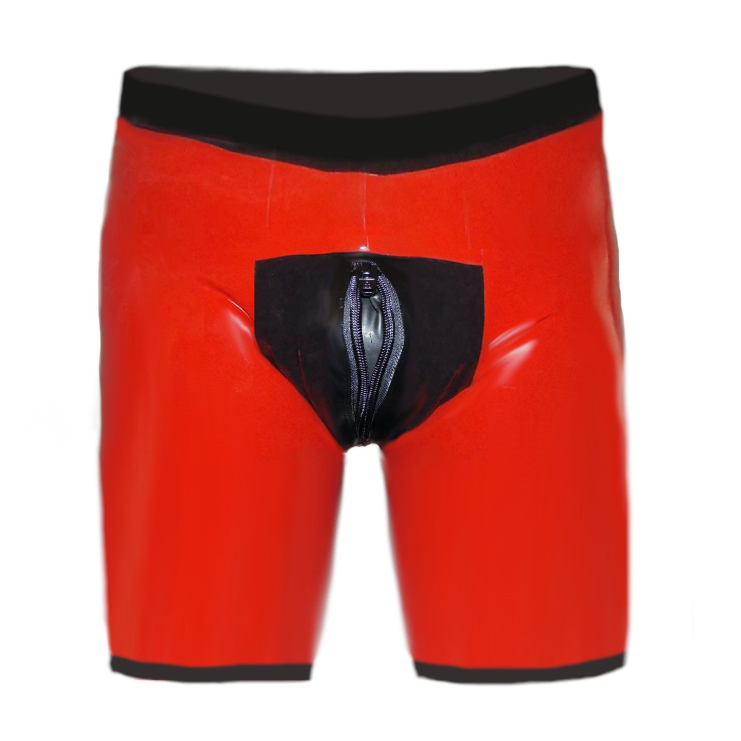 Latex Shorts - Rot mit schwarzem Rand lang