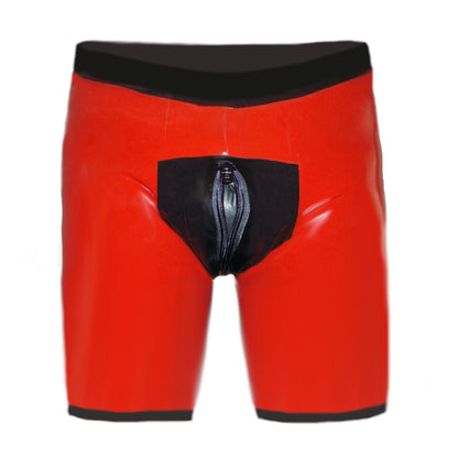 Latex Shorts - Rot mit schwarzem Rand lang
