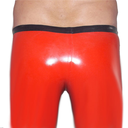 Latex Shorts - Rot mit schwarzem Rand lang