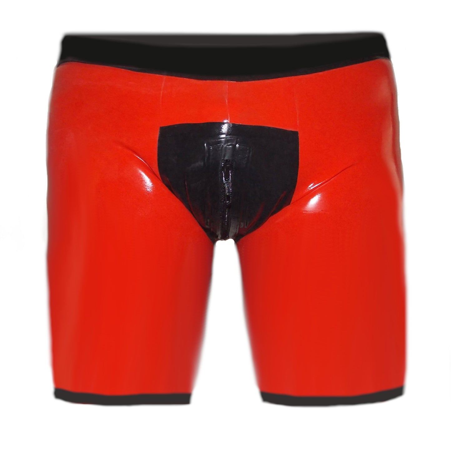 Latex Shorts - Rot mit schwarzem Rand lang