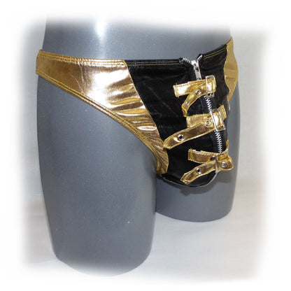 Lack String mit Schnallen - Golden- Thong Men