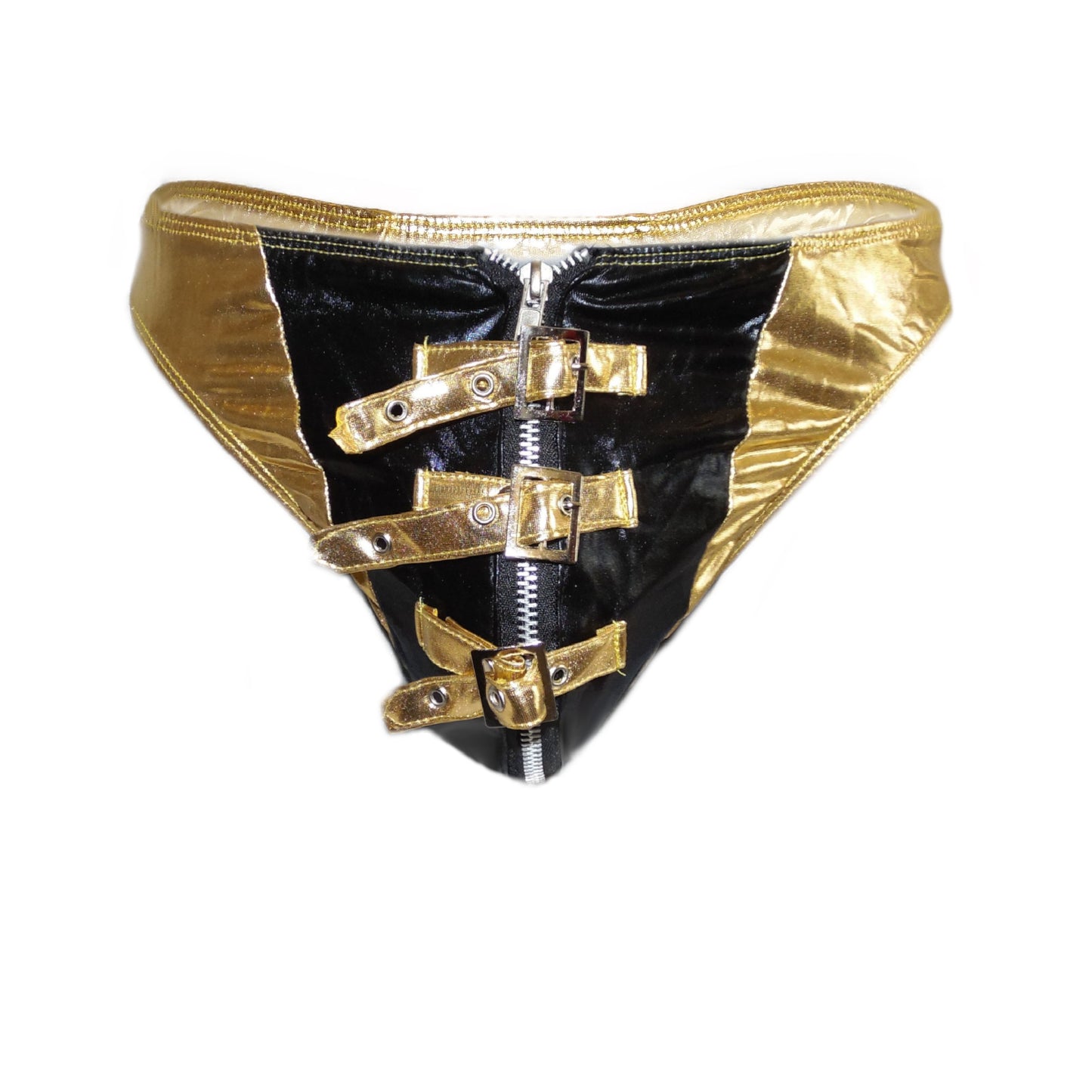 Lack String mit Schnallen - Golden- Thong Men