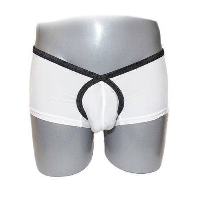 Pants with extra room at the front, color contrast.