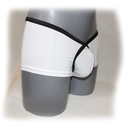 Pants with extra room at the front, color contrast.