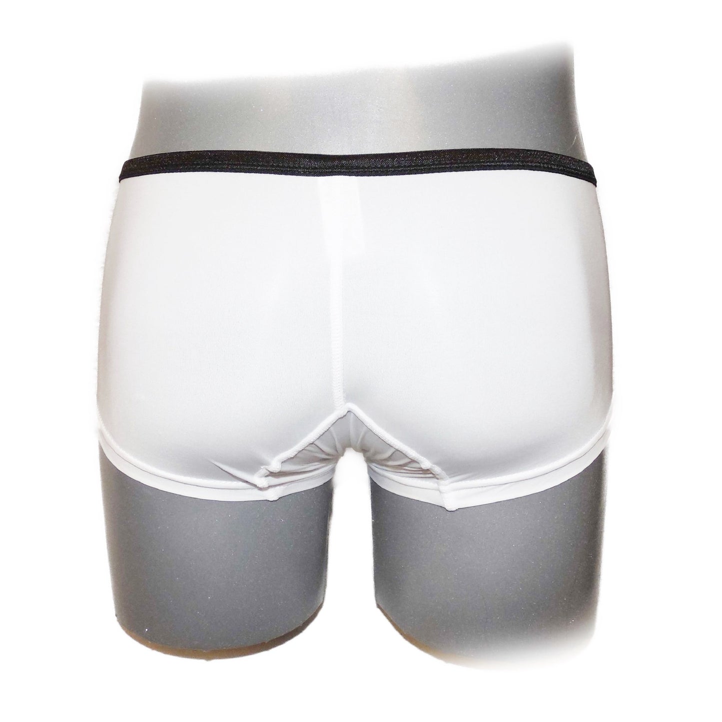 Pants with extra room at the front, color contrast.
