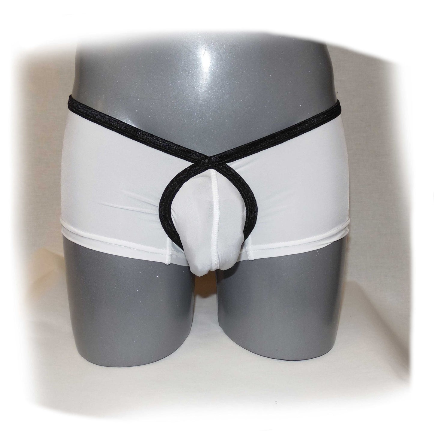Pants with extra room at the front, color contrast.