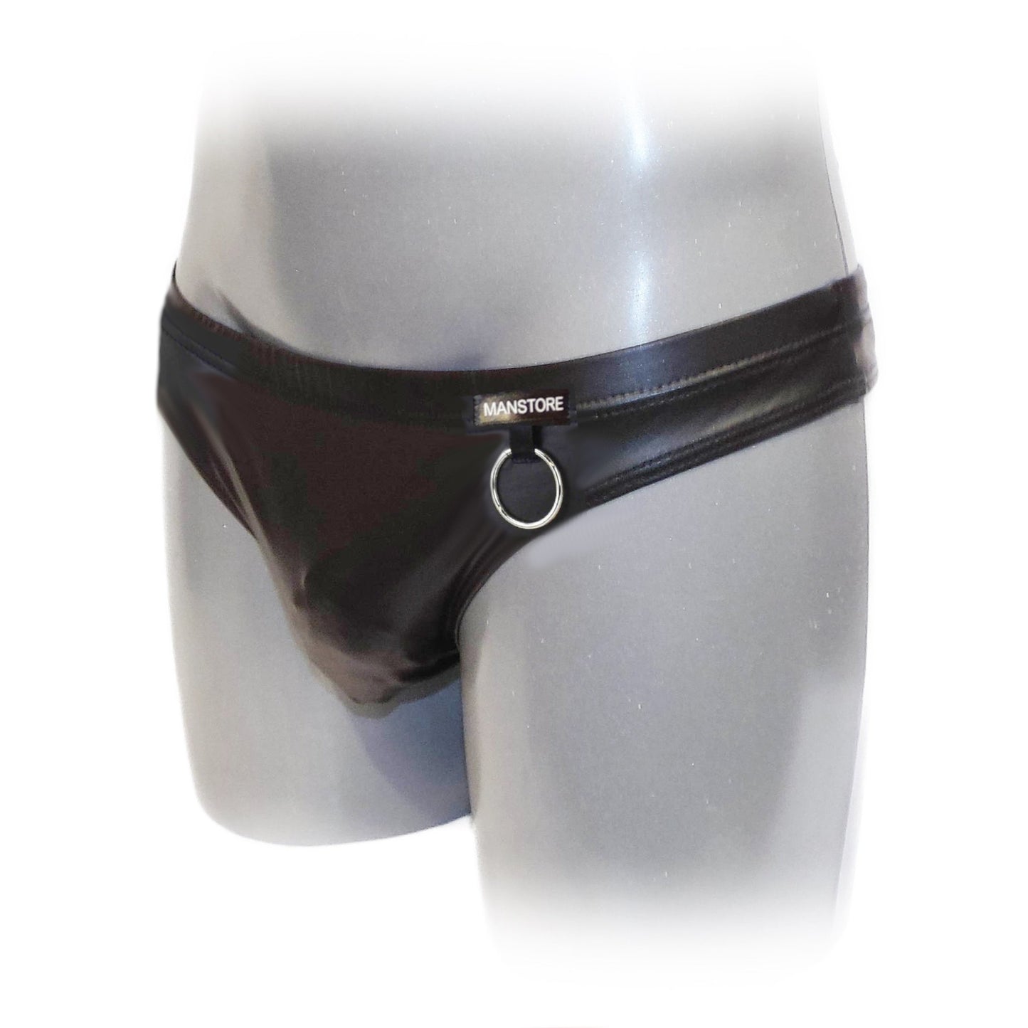PU-Leder Slip-Tanga mit Ring