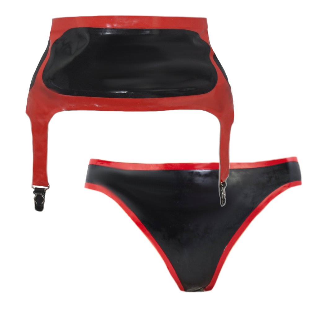 Latex Damen Strapsgürtel mit String 2-Teilig