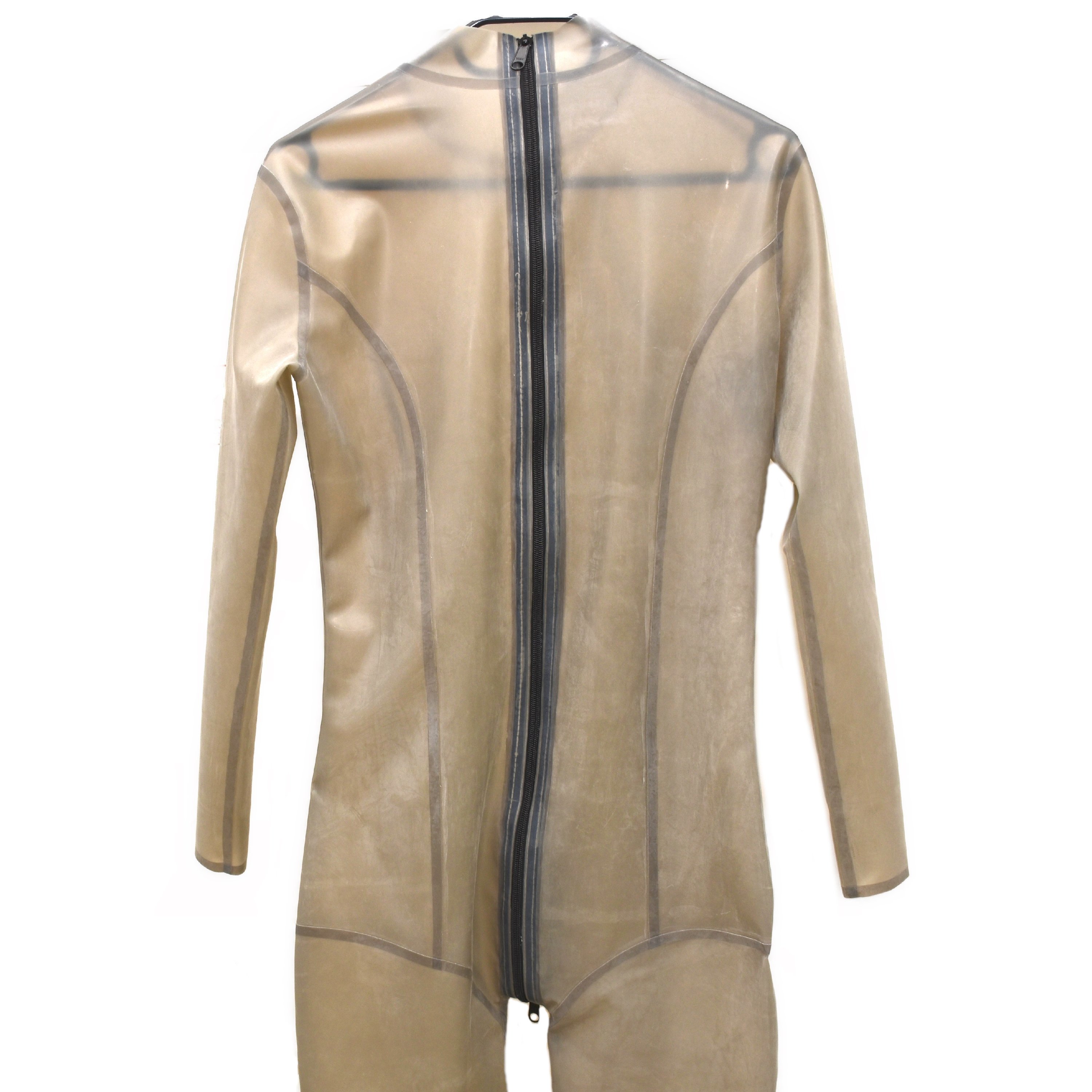 Latex Ganzkörperbody Reißverschluss transparent schwarz XL-XXL