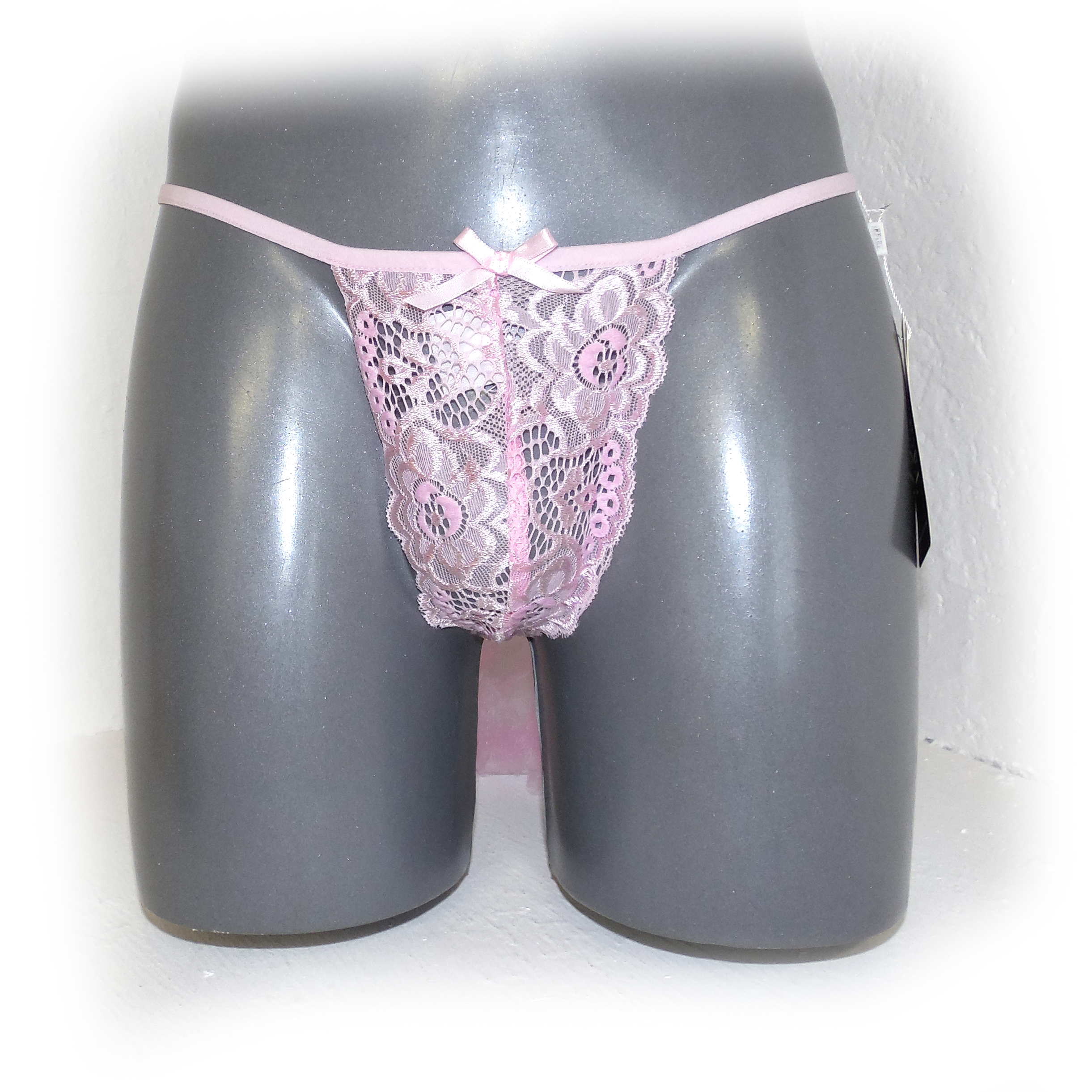 Lace Floral Low Rise Sissy Strings Pouch Veil with Satin