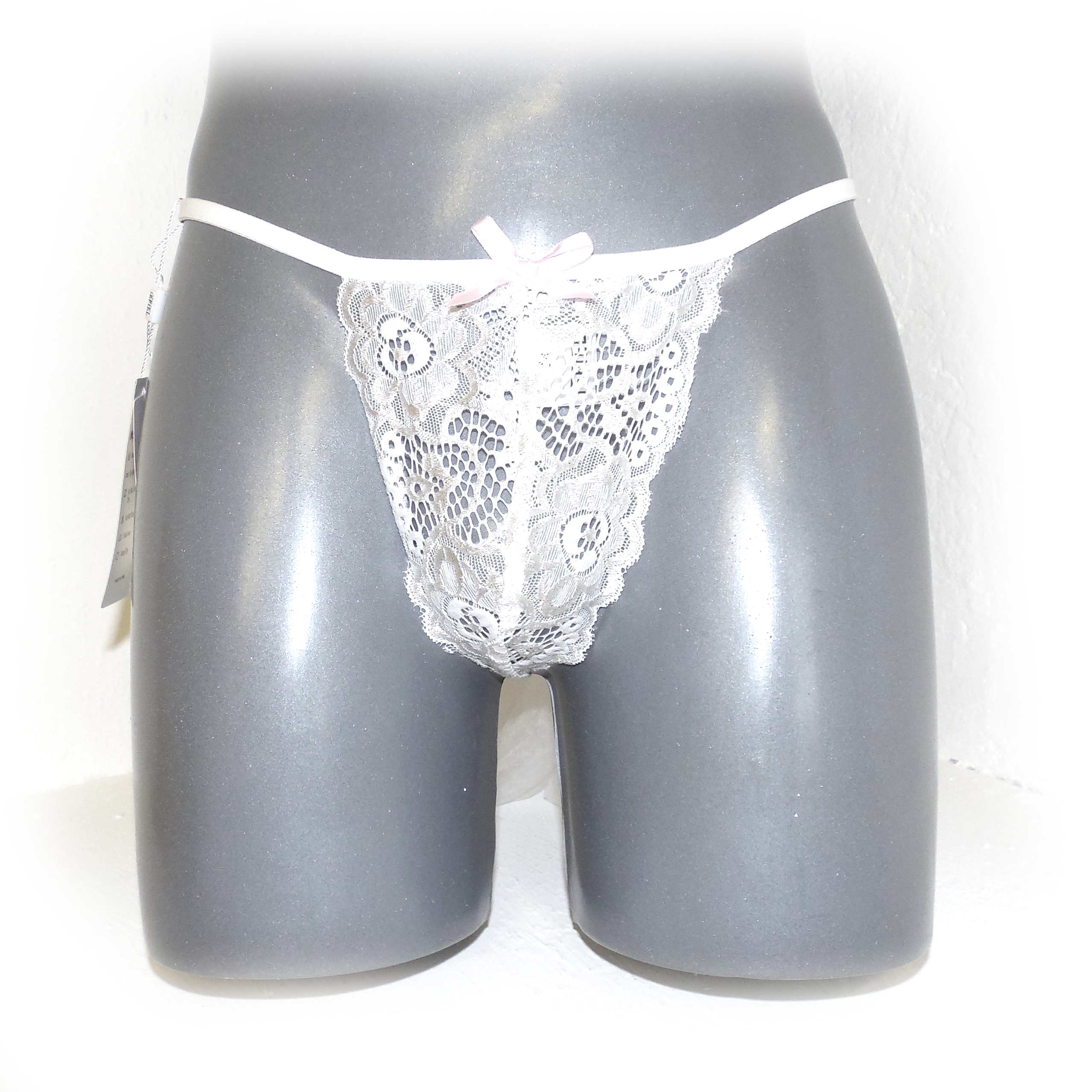 Lace Floral Low Rise Sissy Strings Pouch Veil with Satin