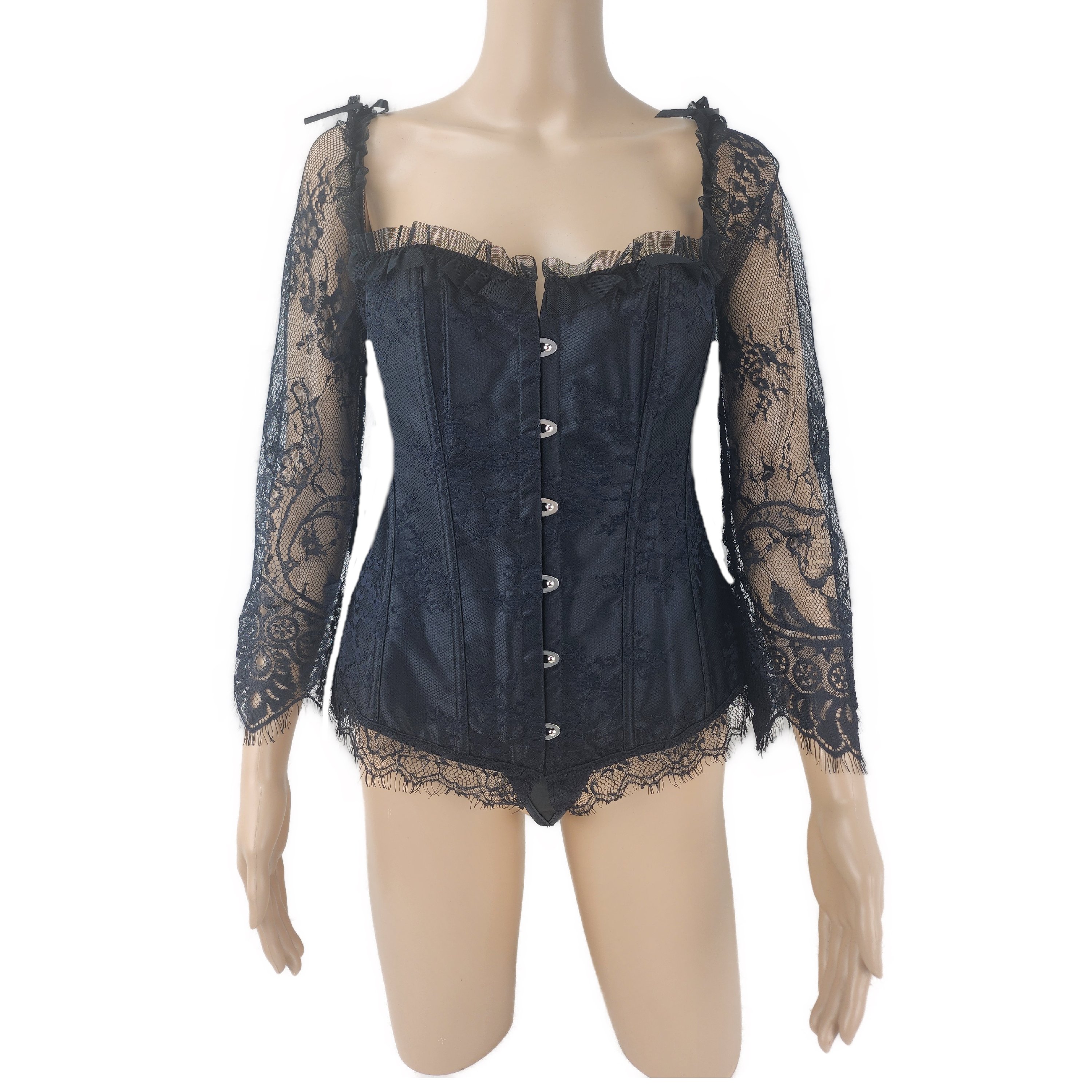 Lace Sleeves Stitching Black Corset