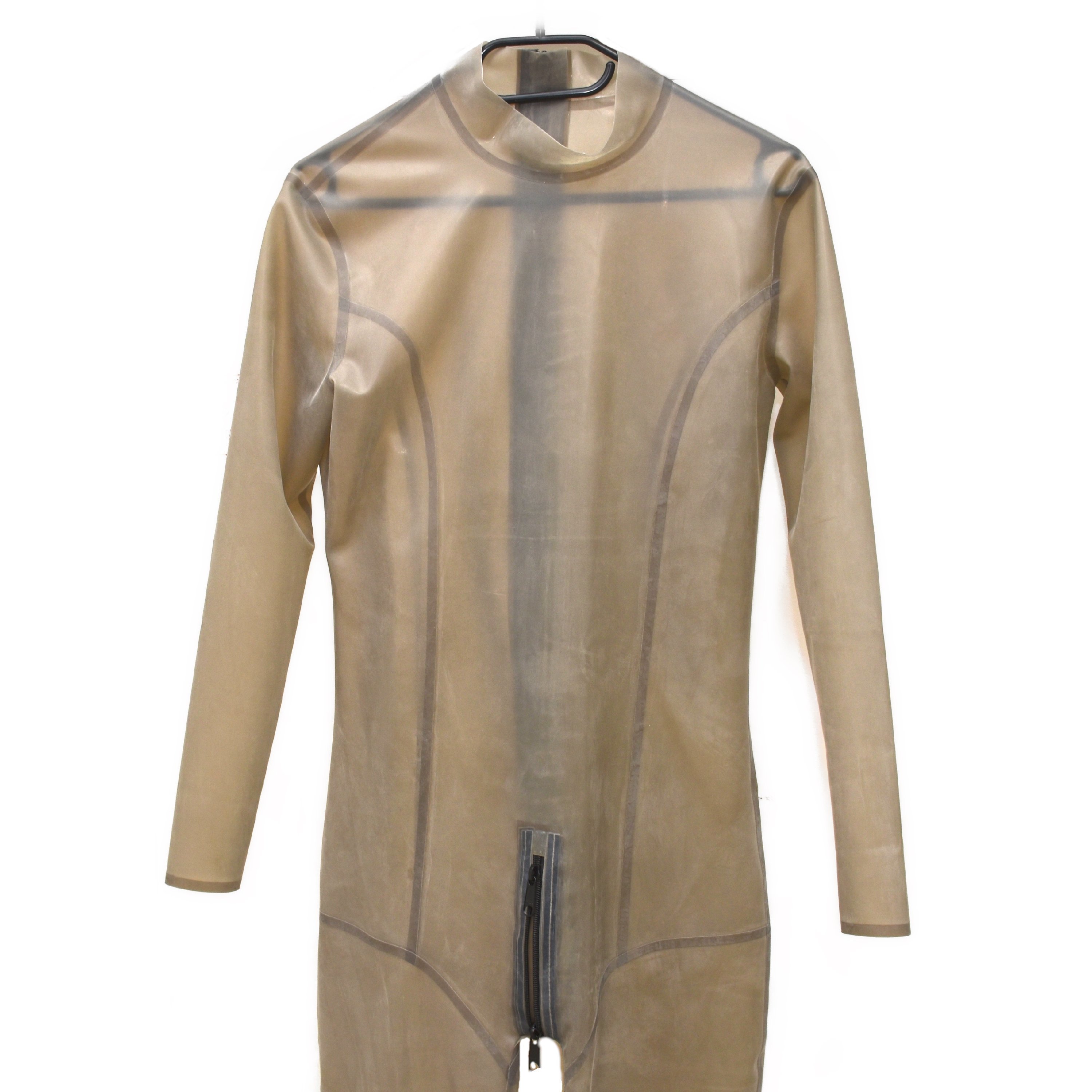 Latex Ganzkörperbody Reißverschluss transparent schwarz XL-XXL