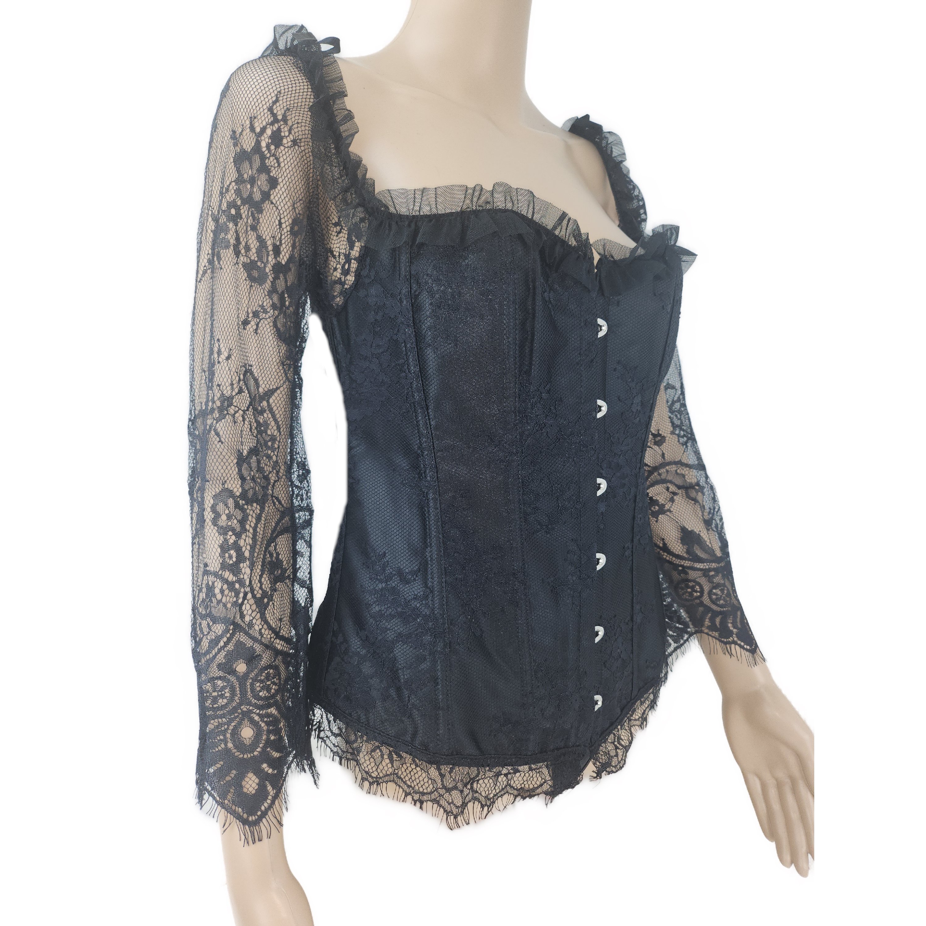 Lace Sleeves Stitching Black Corset