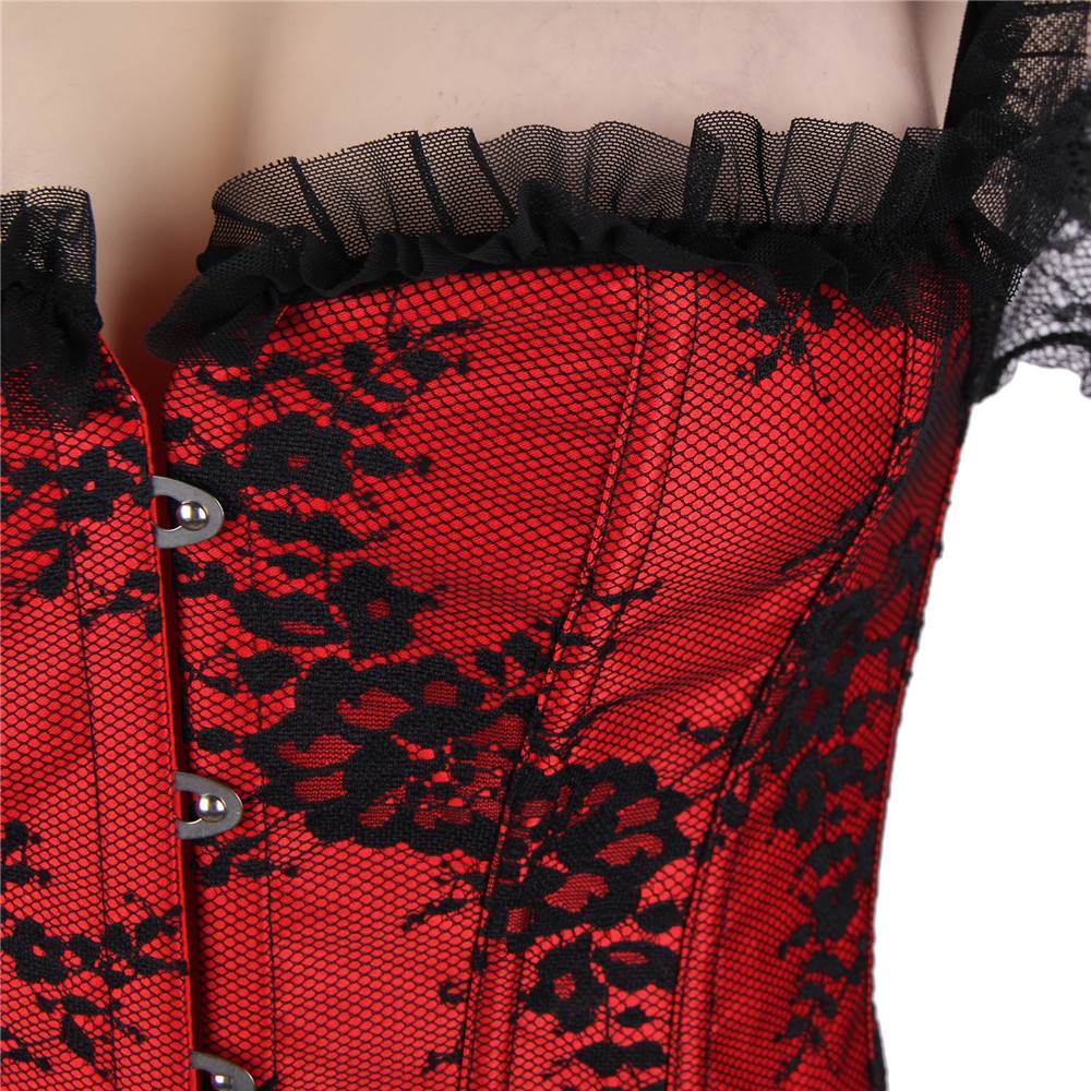 Lace Sleeves Stitching Red Corset