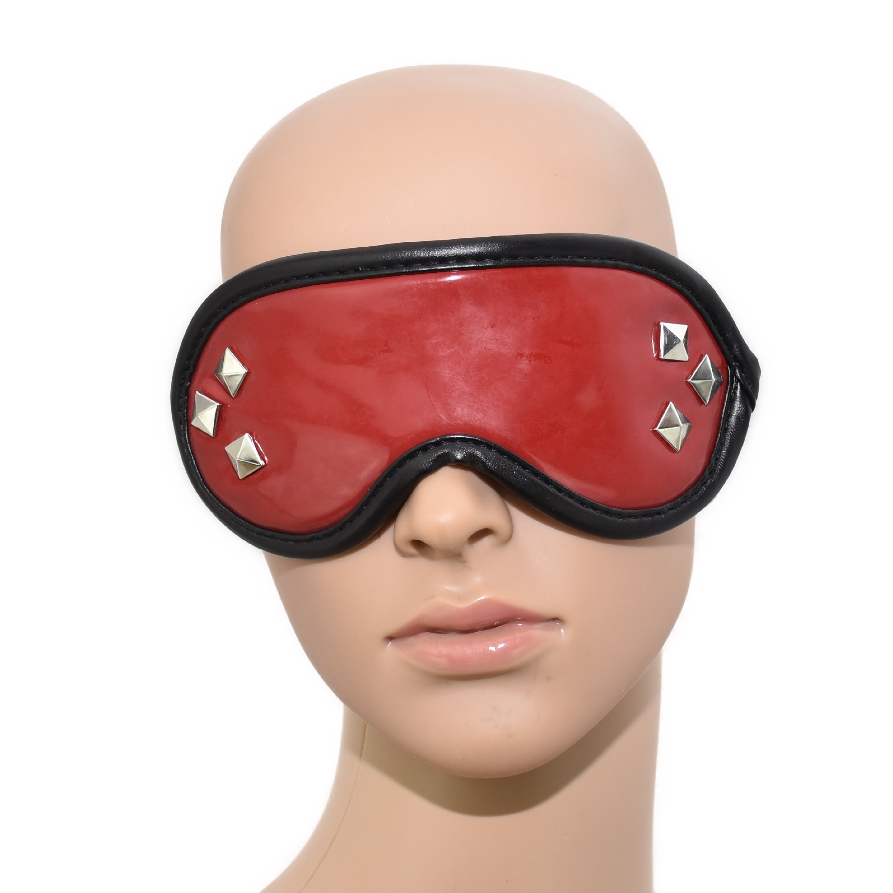 Augenmaske Lackleder mit Nieten in rot