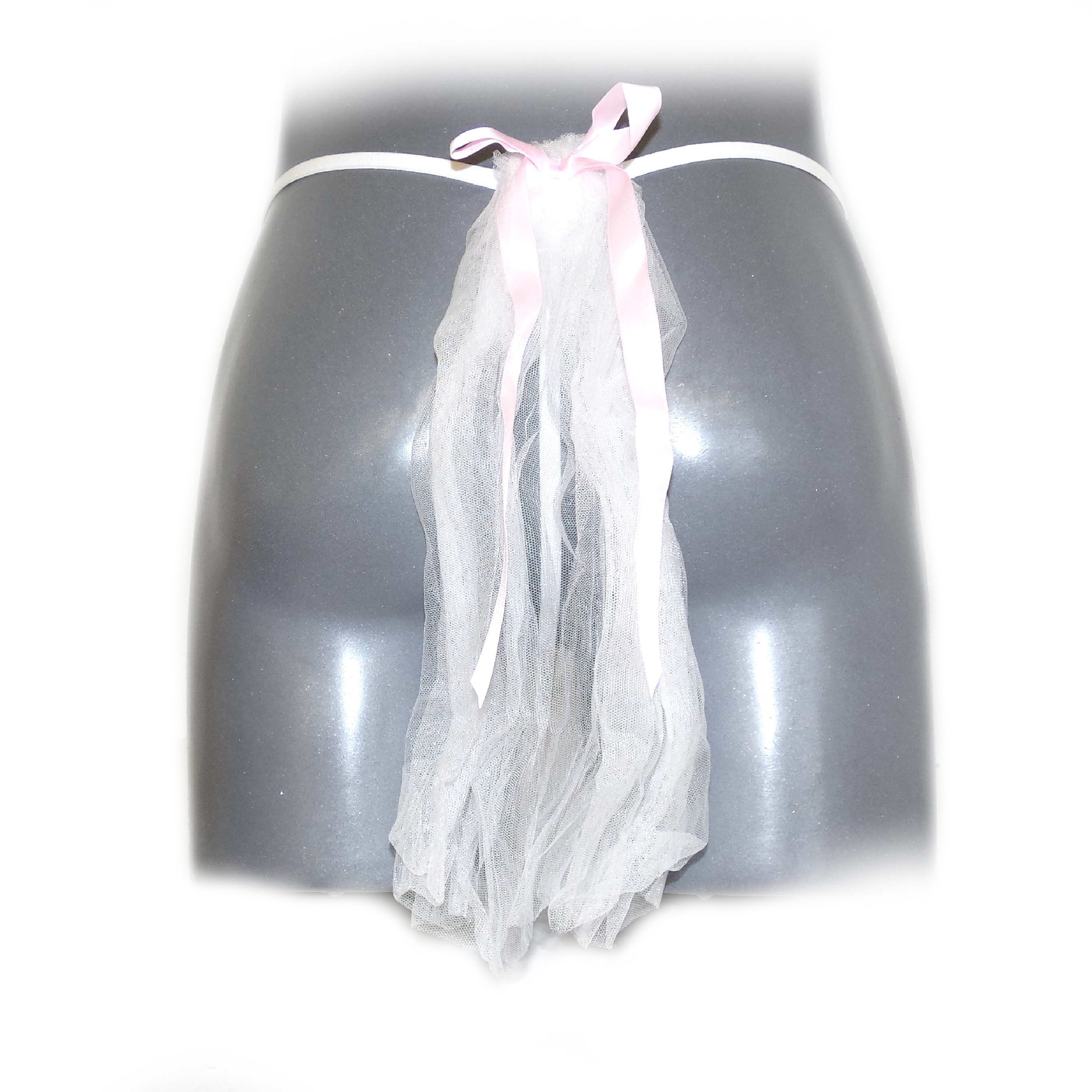 Lace Floral Low Rise Sissy Strings Pouch Veil with Satin